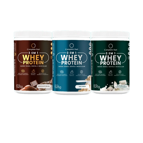 Kit Whey Chocolate Belga + Whey Baunilha com Chocolate Branco + Whey Neutro