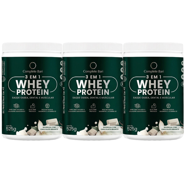 Kit Whey Protein Ação 3 em 1 Baunilha com Chocolate Branco