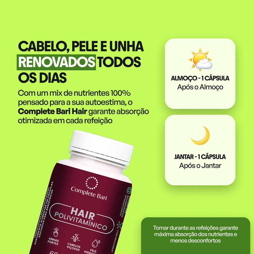 Kit 6 Polivitaminico Cabelos e Unhas Complete Bari Hair - Vitamina para 6 meses