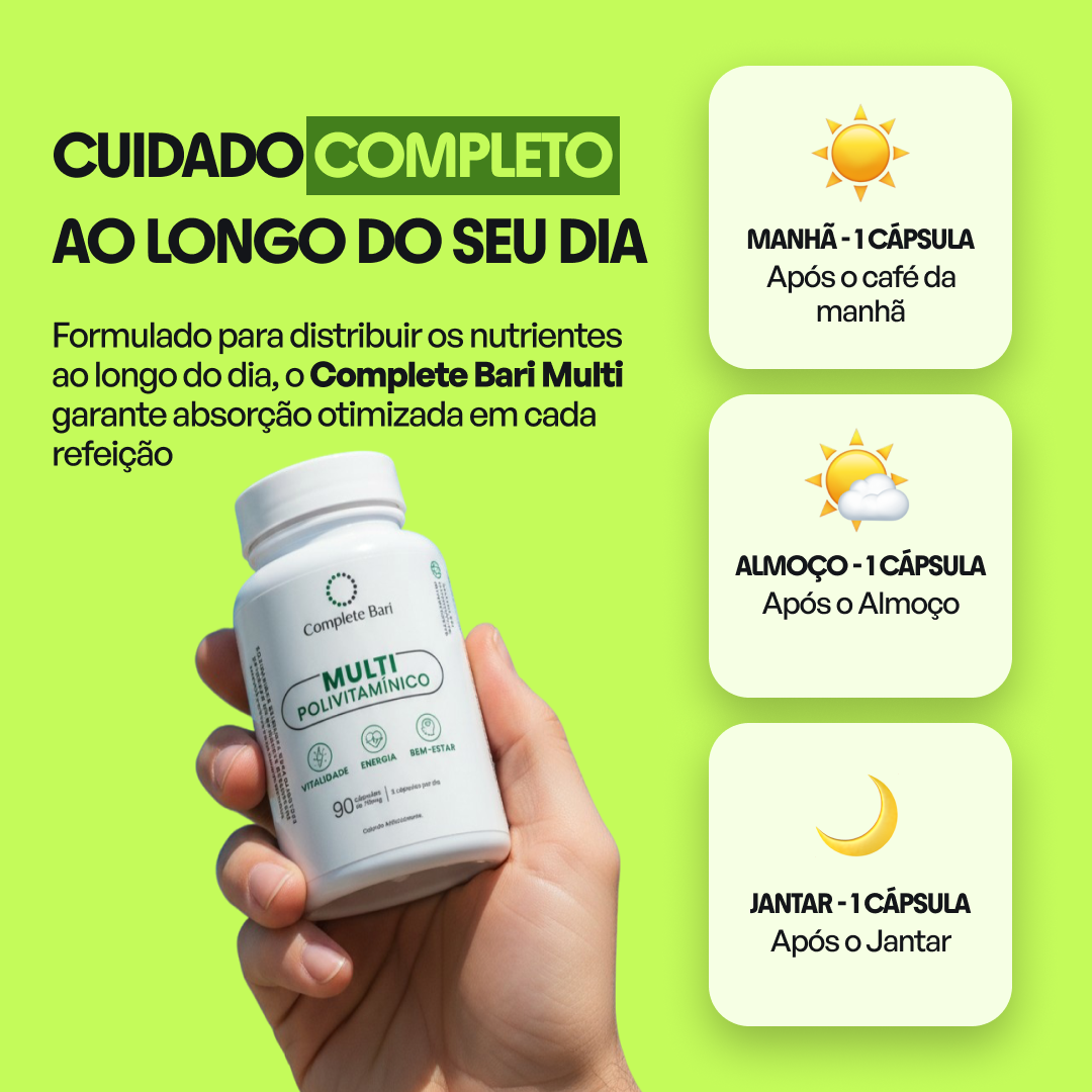 Multivitamínico Bariátrico – 23 Nutrientes, Vitaminas Ativas e Minerais Quelados (90 cápsulas)