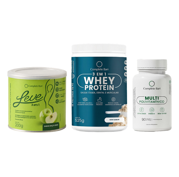 Kit Leve Maçã - Ação 3 em 1 + Multivitamínico + Whey Protein Neutro