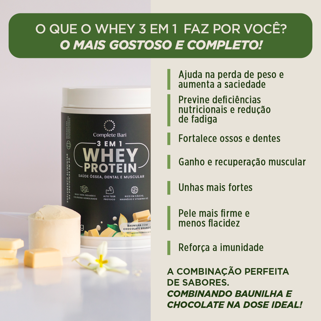 Kit 1 Multi + 1 Whey Isolado Baunilha com Chocolate + 1 Whey Isolado Neutro Complete Bari