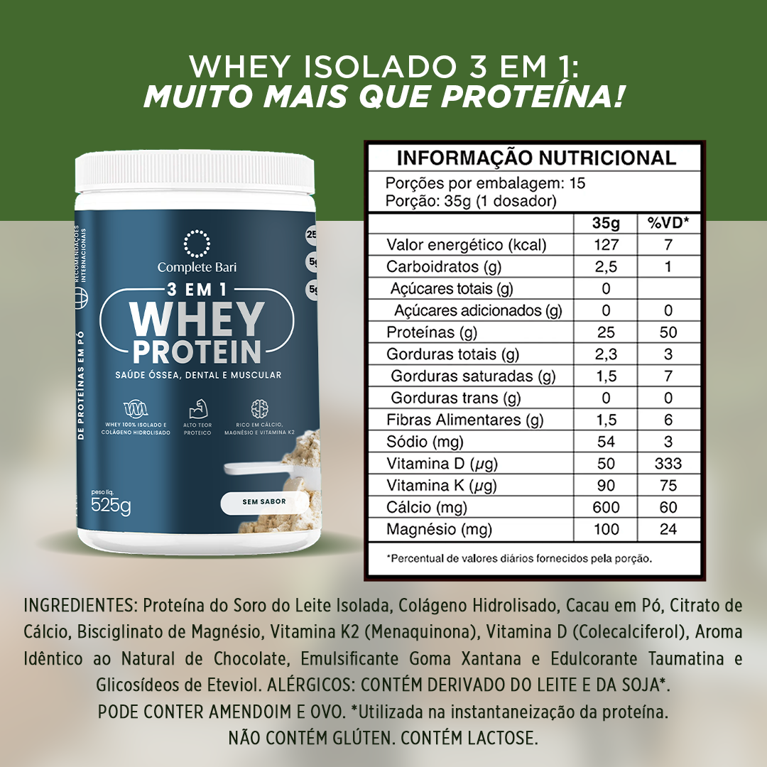 Kit 1 LEVE 3 em 1® Contra Reganho de Peso  + 1 Whey Isolado Chocolate Belga + 1 Whey Isolado Baunilha com Chocolate + 1 Whey Isolado Neutro + 1 Creatina Complete Bari