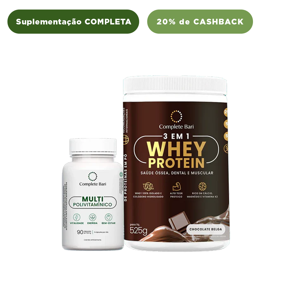 Kit 1 Multi + 1 Whey Isolado Chocolate Belga Complete Bari