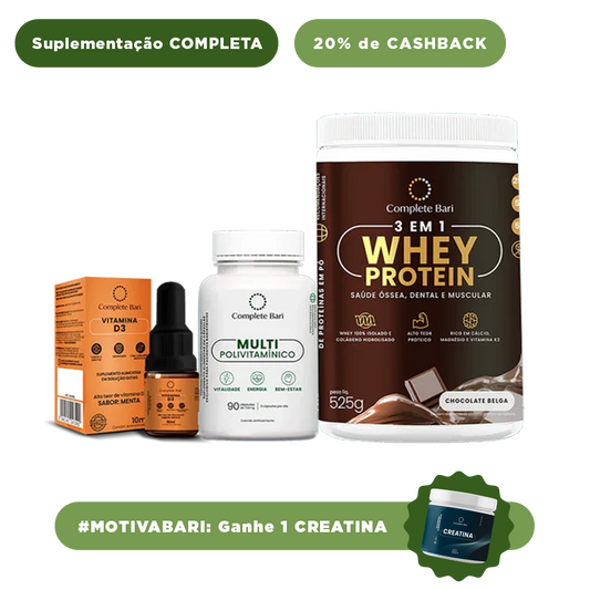 Kit 1 Multi + 1 Whey Isolado Chocolate Belga + 1 Vitamina D3 Complete Bari