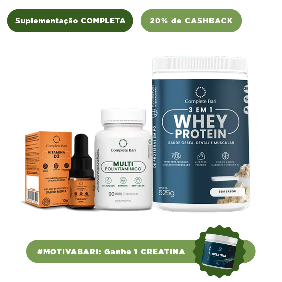 Kit 1 Multi + 1 Whey Isolado Neutro + 1 Vitamina D3 Complete Bari