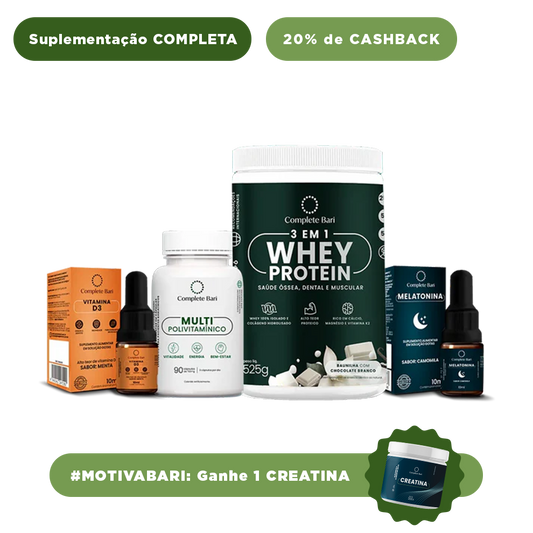 Kit 1 Multi + 1 Whey Isolado Baunilha com Chocolate + 1 Vitamina D3 + 1 Melatonina Complete Bari