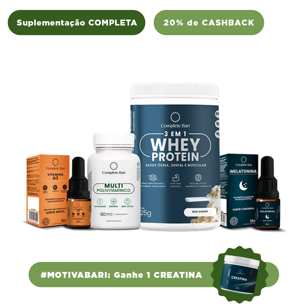 Kit 1 Multi + 1 Whey Isolado Neutro + 1 Vitamina D3 + 1 Melatonina Complete Bari