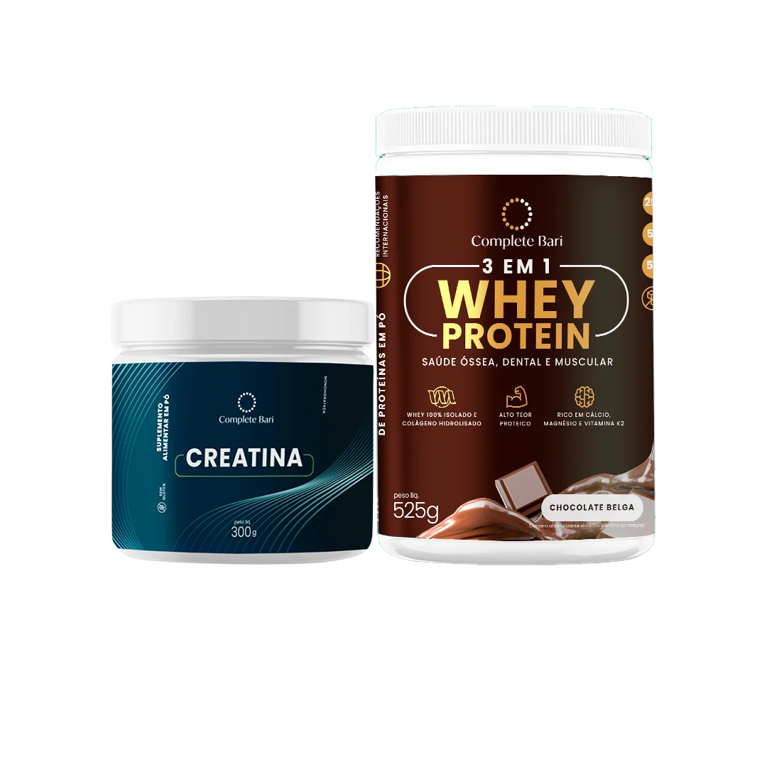 Kit 1 Whey Isolado Chocolate Belga + 1 Creatina Complete Bari