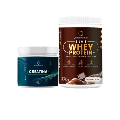 Kit 1 Whey Isolado Chocolate Belga + 1 Creatina Complete Bari