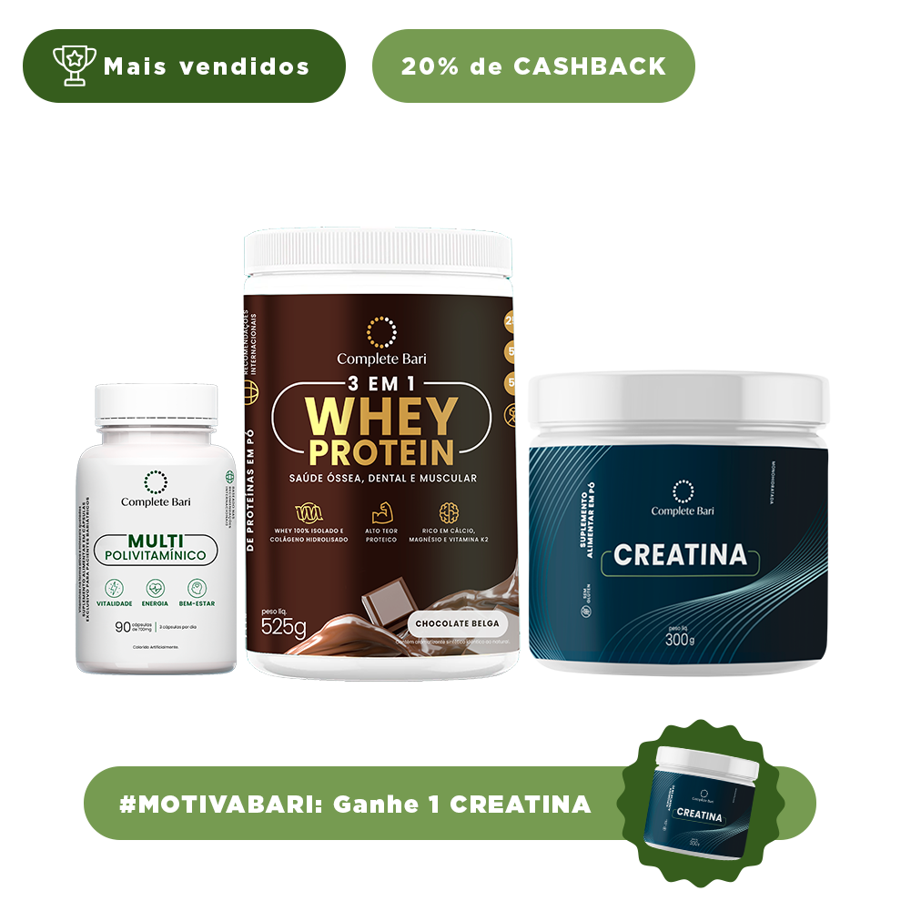 Kit 1 Multi + 1 Whey Isolado Chocolate Belga + 1 Creatina Complete Bari