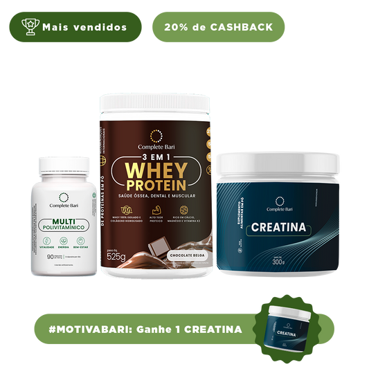 Kit 1 Multi + 1 Whey Isolado Chocolate Belga + 1 Creatina Complete Bari