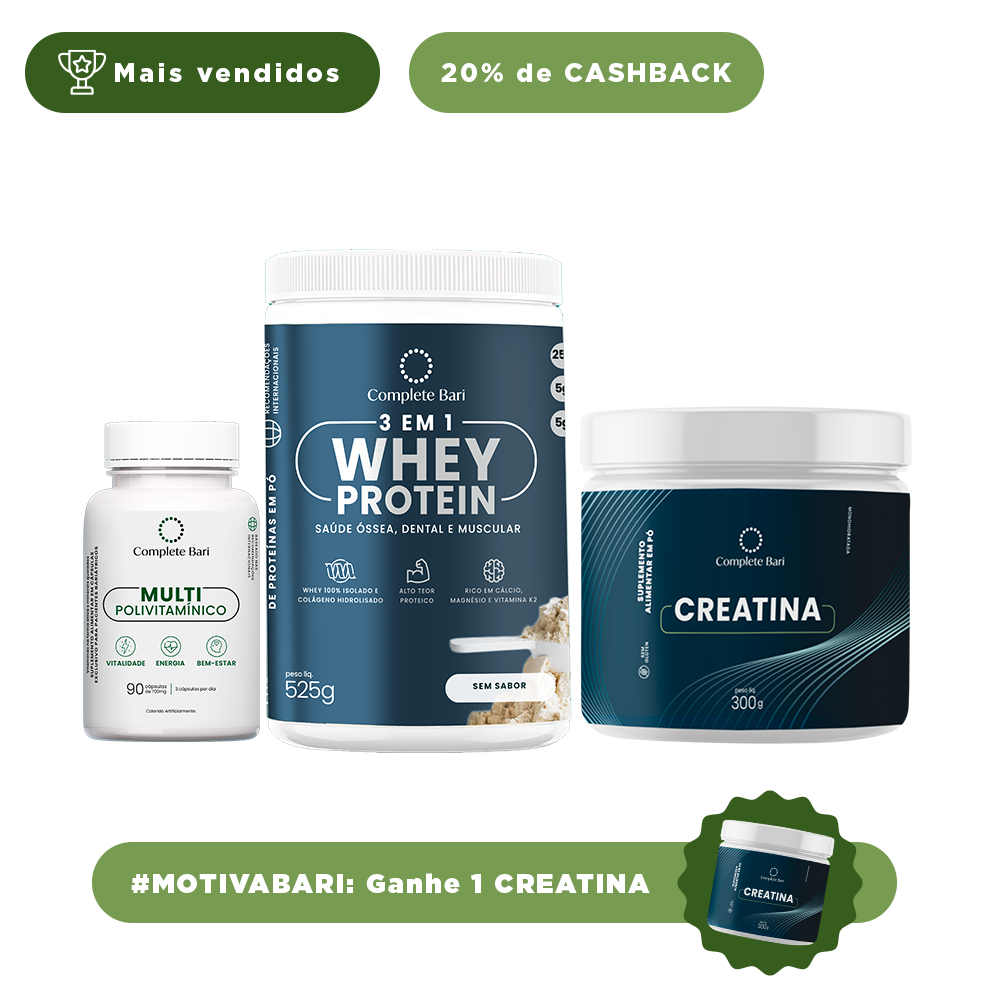 Kit 1 Multi + 1 Whey Isolado Neutro + 1 Creatina Complete Bari