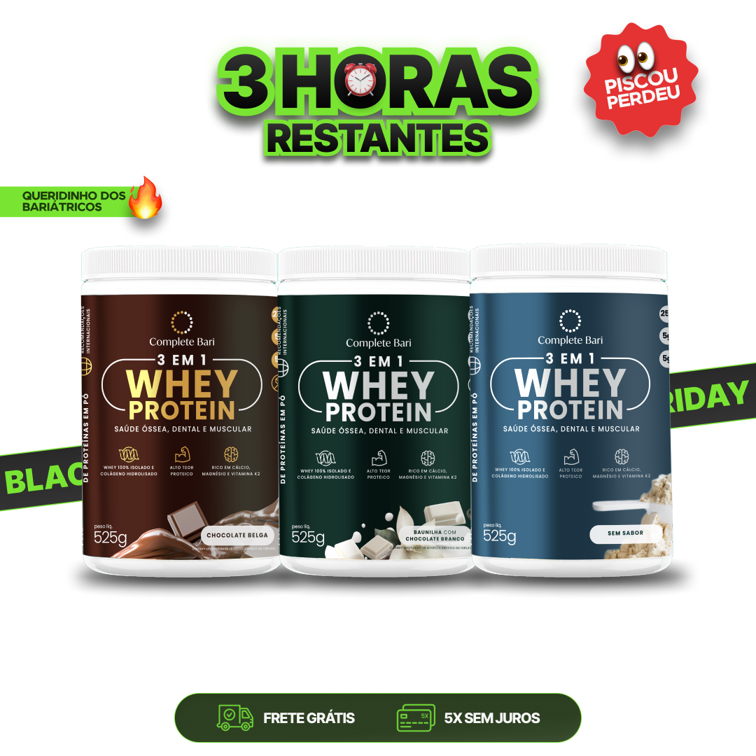 Kit 1 Whey Isolado Chocolate Belga + 1 Whey Isolado Baunilha com Chocolate + 1 Whey Isolado Neutro Complete Bari