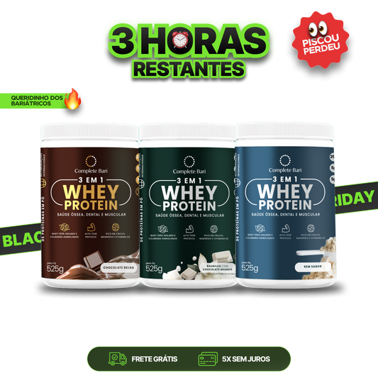 Kit 1 Whey Isolado Chocolate Belga + 1 Whey Isolado Baunilha com Chocolate + 1 Whey Isolado Neutro Complete Bari