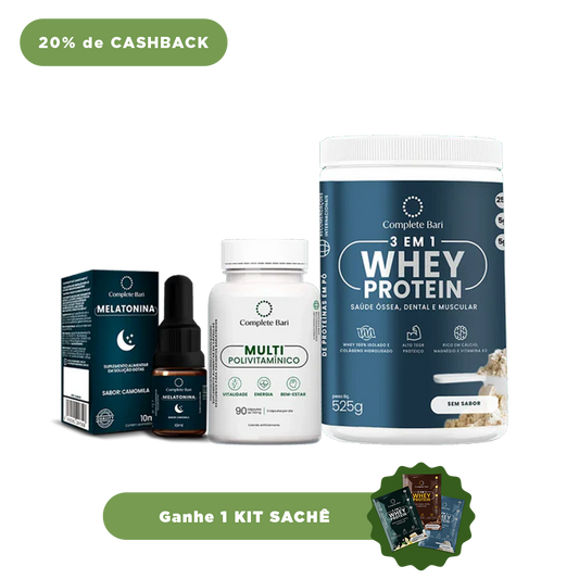 Kit 1 Multi + 1 Whey Isolado Neutro + 1 Melatonina Complete Bari - Ganhe 1 Kit Saches
