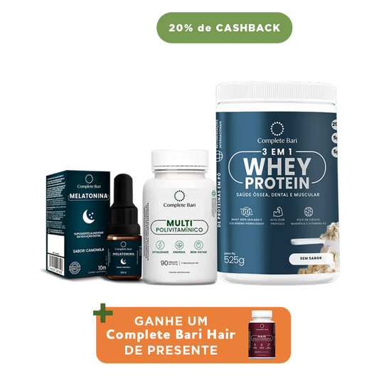 Kit 1 Multi + 1 Whey Isolado Neutro + 1 Melatonina Complete Bari - Ganhe 1 Hair de brinde