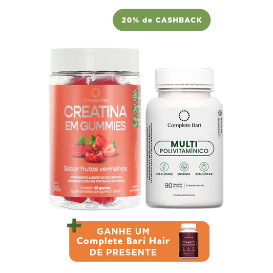 Kit Creatina em Gummies Frutas Vermelhas  + 1 Multivitamínico - Ganhe 1 Hair de brinde