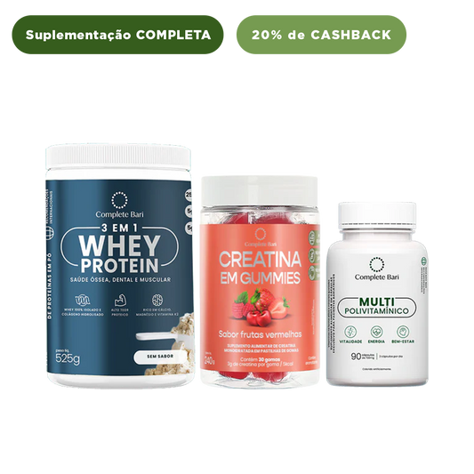 Kit Creatina em Gummies Frutas Vermelhas + 1 Multivitamínico + 1 Whey Isolado Neutro