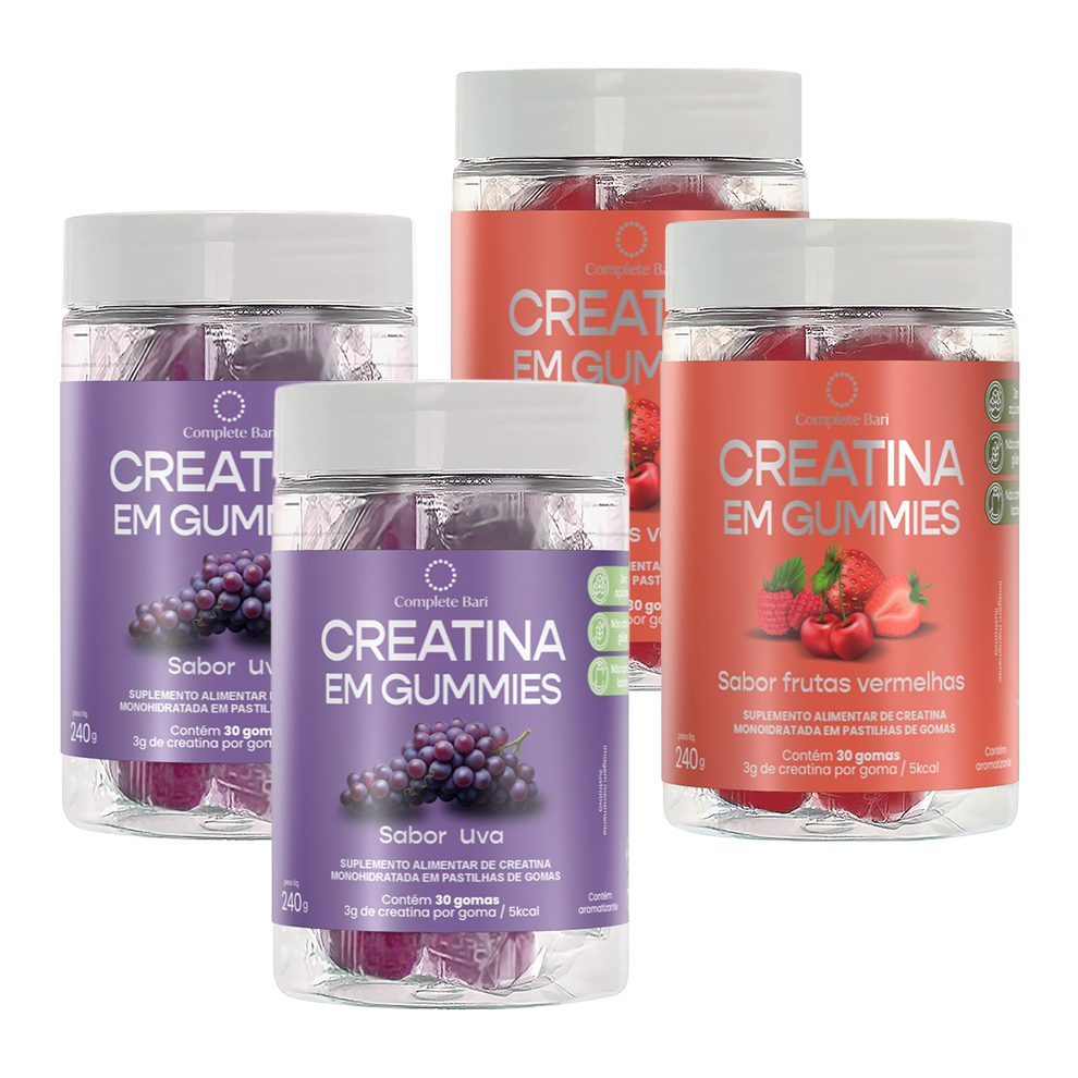 Kit 2 Creatina em Gummies Uva + Kit 2 Creatina em Gummies Frutas Vermelhas