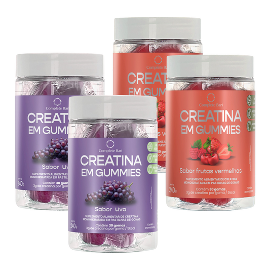 Kit 2 Creatina em Gummies Uva + Kit 2 Creatina em Gummies Frutas Vermelhas