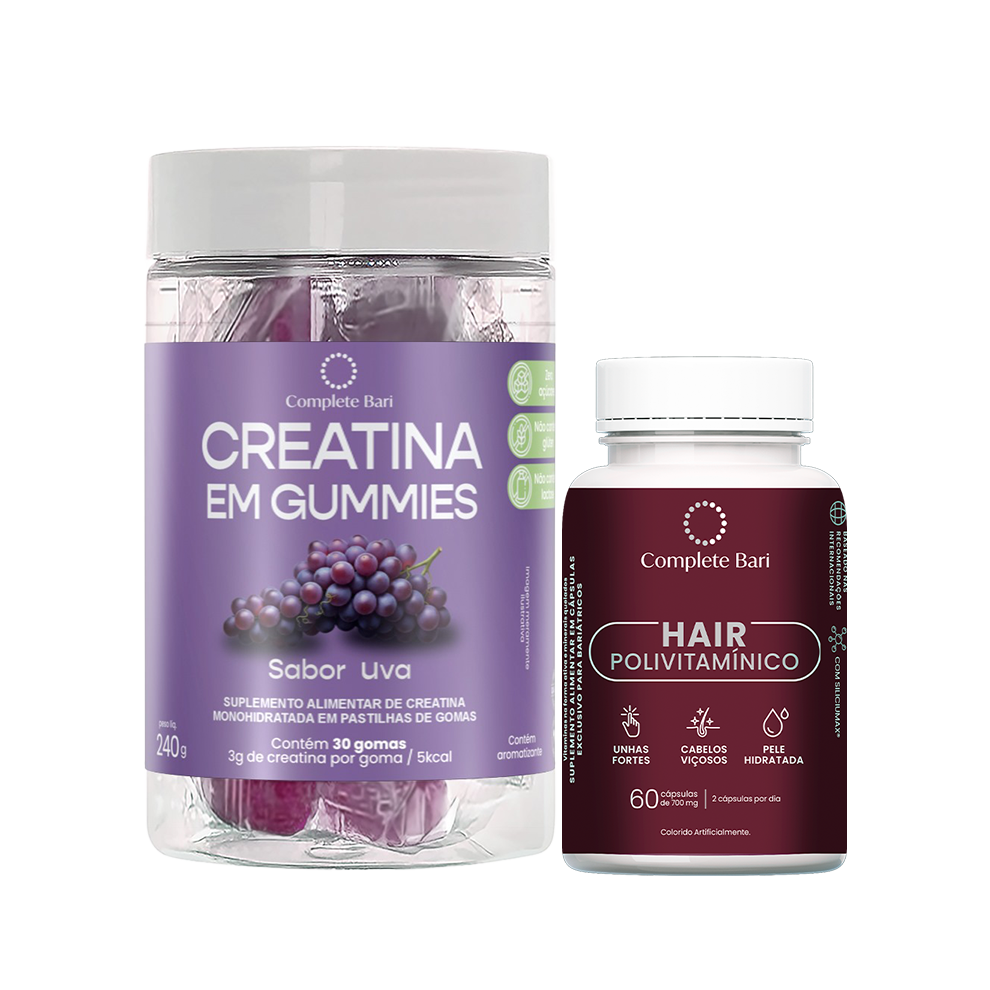 Kit 1 Creatina em Gummies Uva + 1 Polivitaminico Cabelos e Unhas