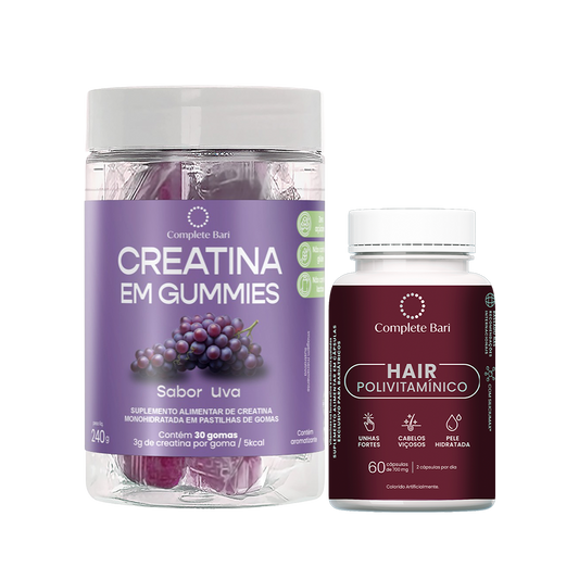 Kit 1 Creatina em Gummies Uva + 1 Polivitaminico Cabelos e Unhas