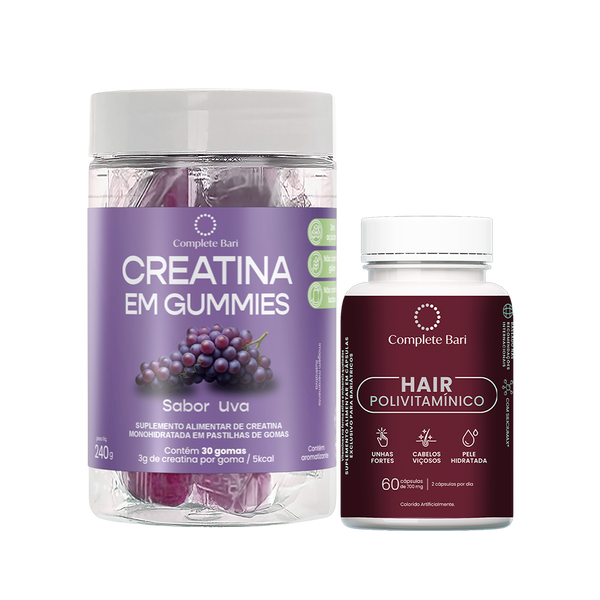 Kit Creatina em Gummies Uva + Polivitamínico Cabelo e Unhas