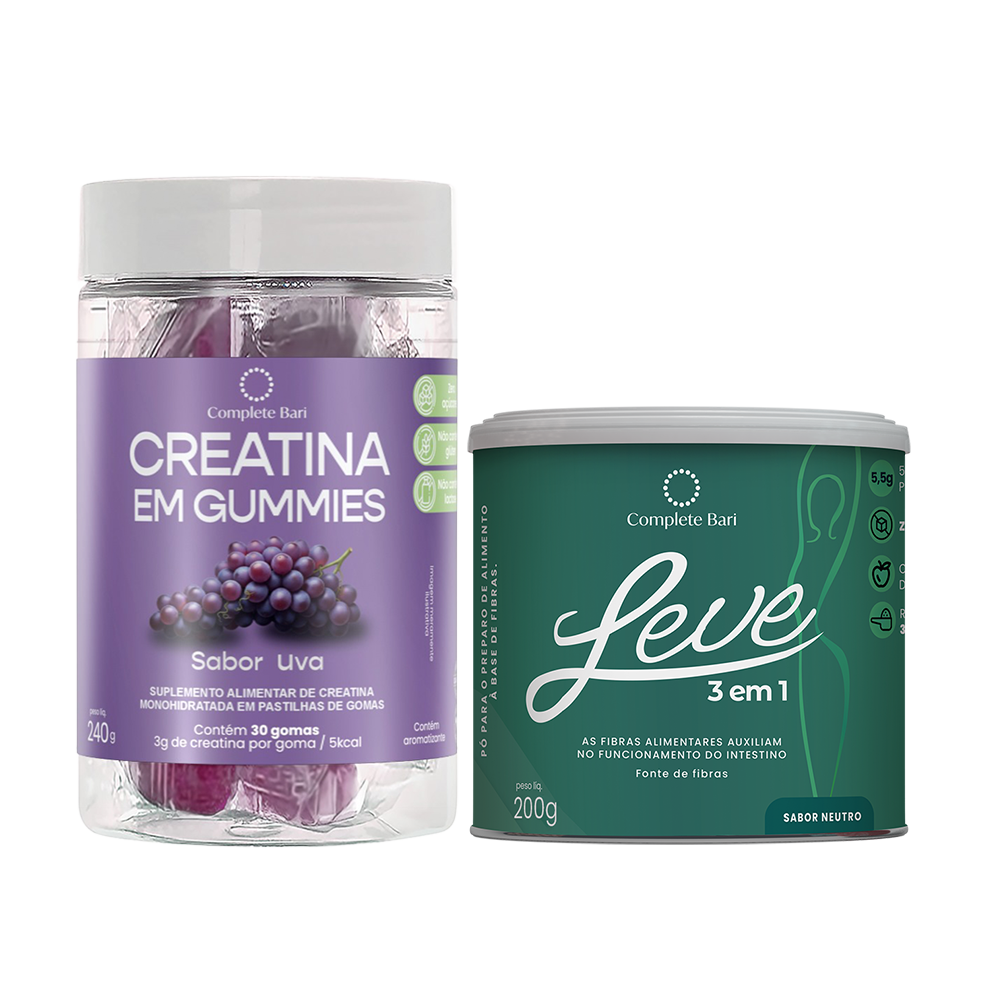 Kit 1 Creatina em Gummies Uva + 1 LEVE 3 em 1® Contra Reganho de Peso