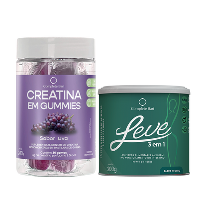 Kit 1 Creatina em Gummies Uva + 1 LEVE 3 em 1® Contra Reganho de Peso