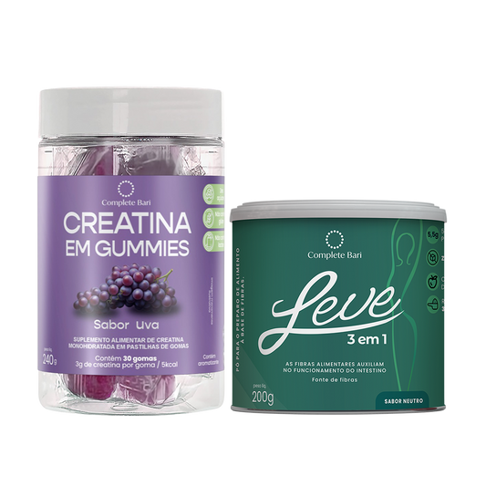 Kit 1 Creatina em Gummies Uva + 1 LEVE 3 em 1® Contra Reganho de Peso