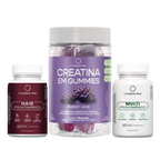 Kit Creatina em Gummies Uva + Multivitamínico + Polivitamínico Cabelo e Unhas