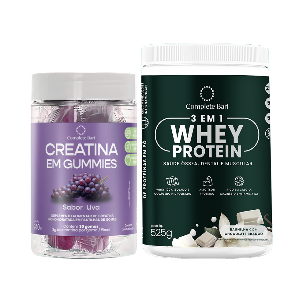 Kit 1 Creatina em Gummies Uva + 1 Whey Isolado Baunilha com Chocolate