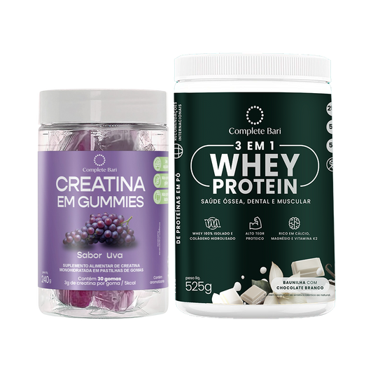 Kit 1 Creatina em Gummies Uva + 1 Whey Isolado Baunilha com Chocolate