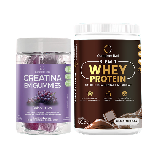 Kit 1 Creatina em Gummies Uva + 1 Whey Isolado Chocolate Belga