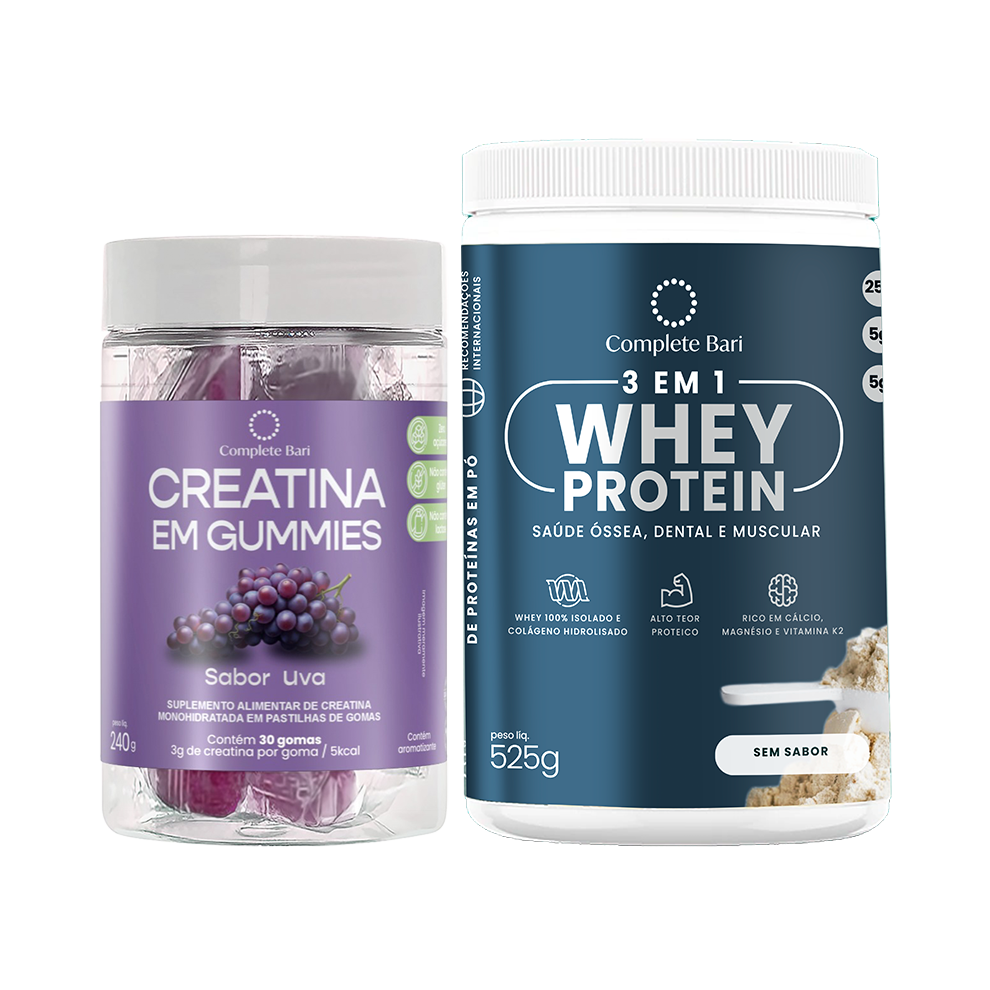 Kit 1 Creatina em Gummies Uva + 1 Whey Isolado Neutro