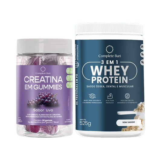 Kit 1 Creatina em Gummies Uva + 1 Whey Isolado Neutro