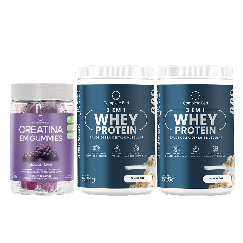 Kit 1 Creatina em Gummies Uva + 2 Whey Isolado Neutro