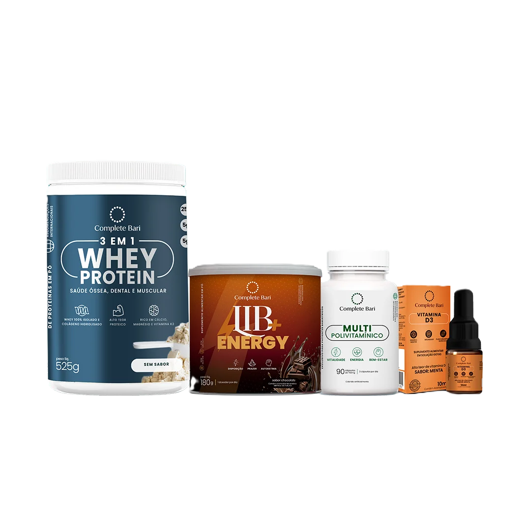 Kit 1 Multi + 1 Whey Isolado Neutro + 1 Lib Energy + 1 Vitamina D3 Complete Bari