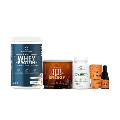 Kit 1 Multi + 1 Whey Isolado Neutro + 1 Lib Energy + 1 Vitamina D3 Complete Bari