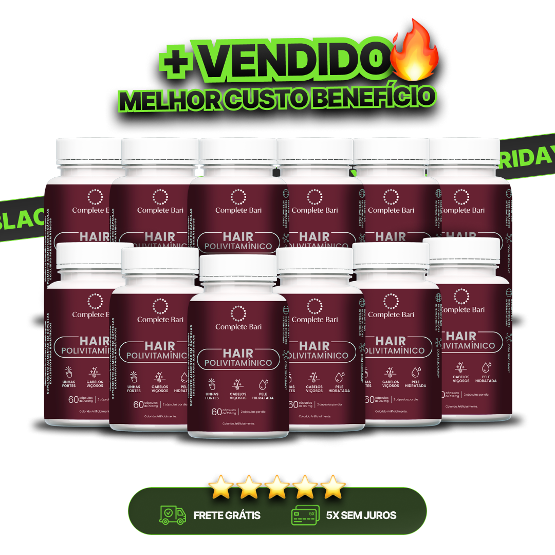 Kit 12 Polivitaminico Cabelos e Unhas Complete Bari - Vitamina para 12 meses