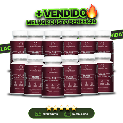 Kit 12 Polivitaminico Cabelos e Unhas Complete Bari - Vitamina para 12 meses
