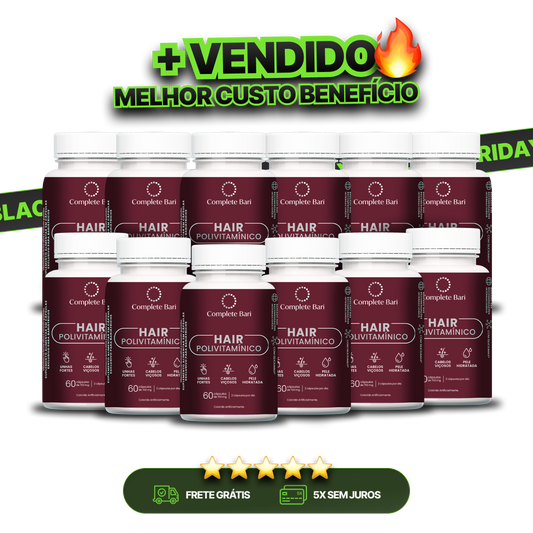 Kit 12 Polivitaminico Cabelos e Unhas Complete Bari - Vitamina para 12 meses