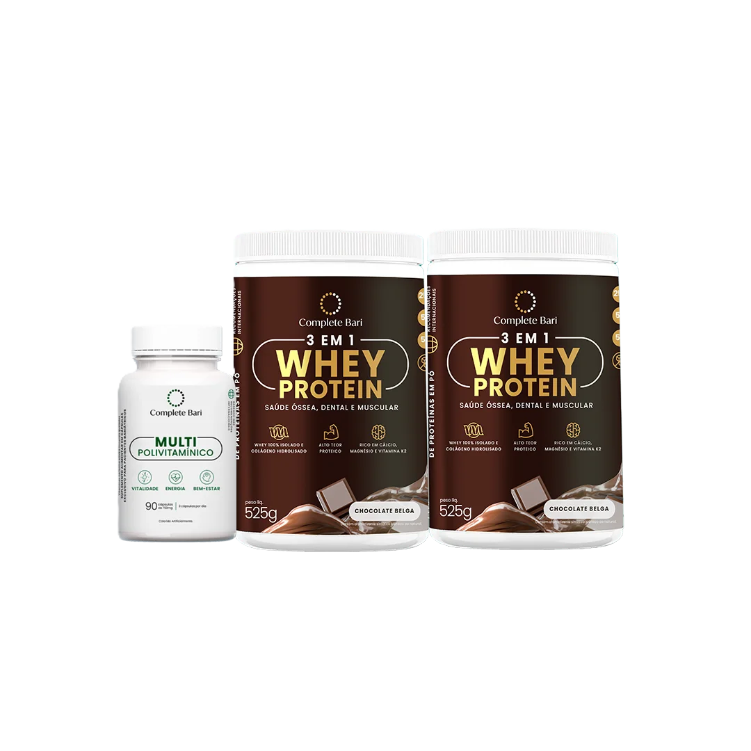 Kit 1 Multi + 2 Whey Isolado Chocolate Belga Complete Bari