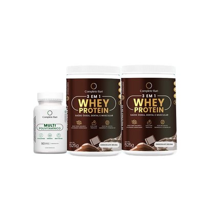 Kit 1 Multi + 2 Whey Isolado Chocolate Belga Complete Bari