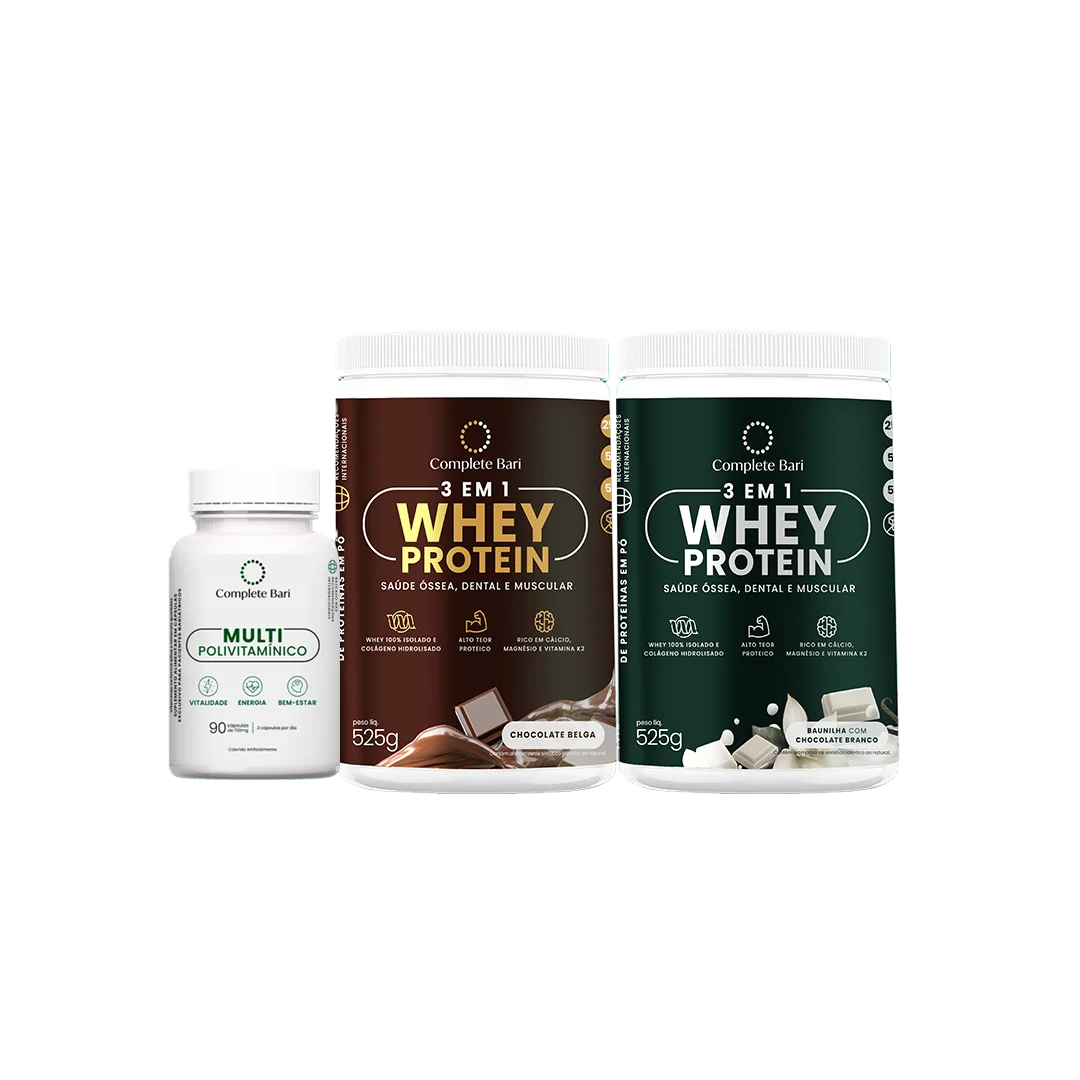 Kit 1 Multi + 1 Whey Isolado Chocolate Belga + 1 Whey Isolado Baunilha com Chocolate Complete Bari