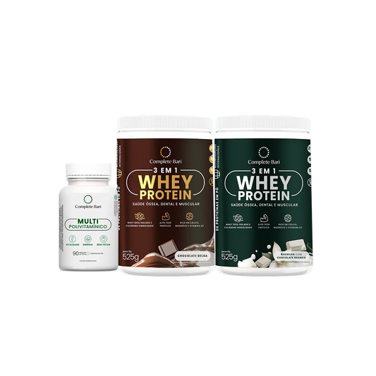 Kit 1 Multi + 1 Whey Isolado Chocolate Belga + 1 Whey Isolado Baunilha com Chocolate Complete Bari