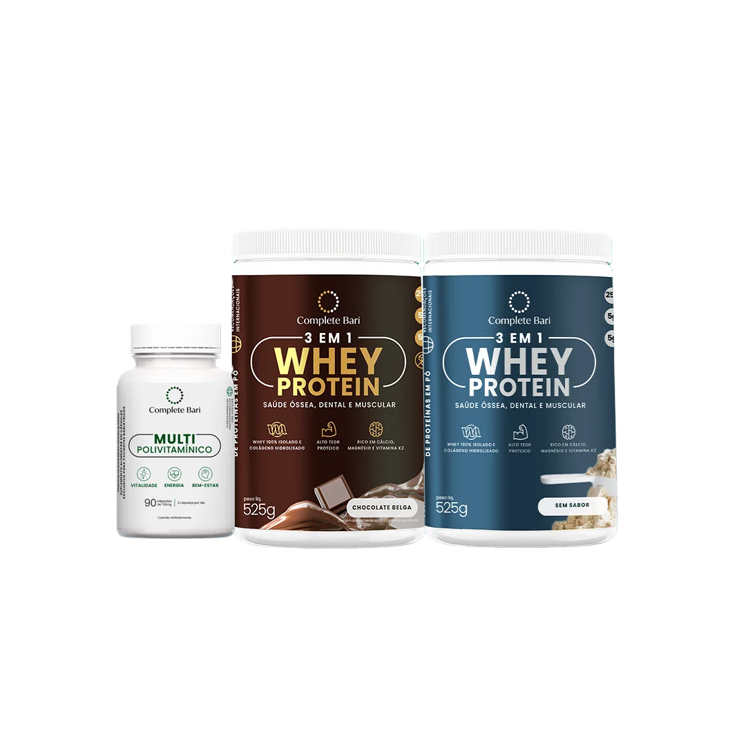 Kit 1 Multi + 1 Whey Isolado Chocolate Belga + 1 Whey Isolado Neutro Complete Bari
