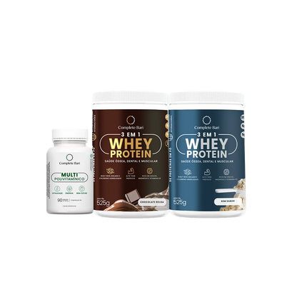 Kit 1 Multi + 1 Whey Isolado Chocolate Belga + 1 Whey Isolado Neutro Complete Bari