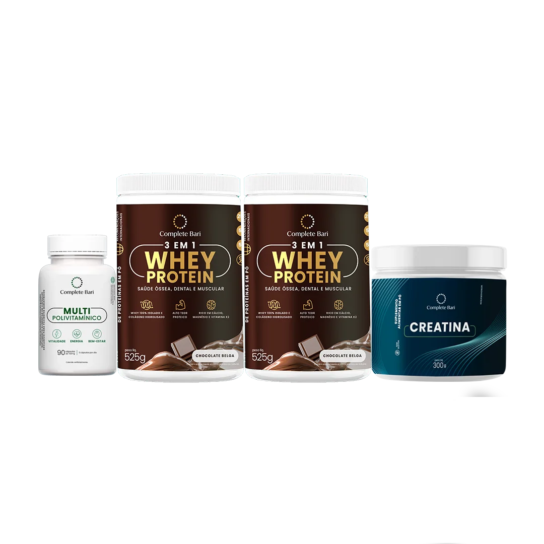 Kit 1 Multi + 2 Whey Isolado Chocolate Belga + 1 Creatina Complete Bari